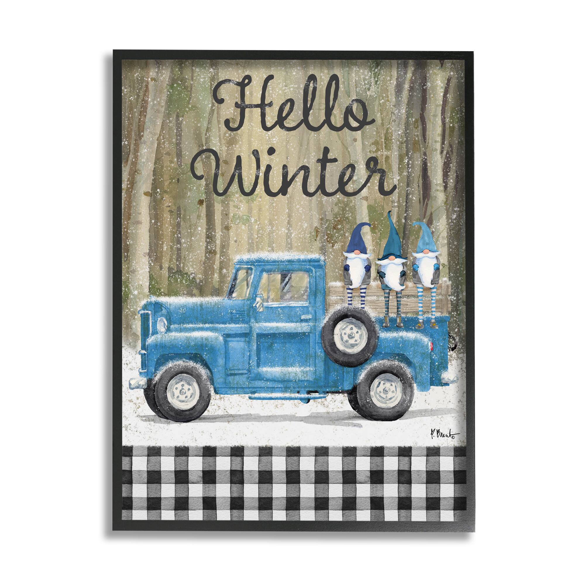 Stupell Industries Hello Winter Plaid Gnomes Framed Giclee Art